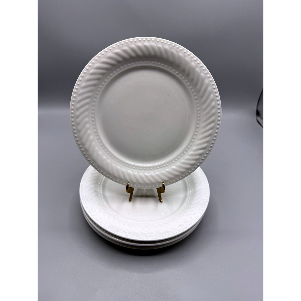 Gibson Imperial Braid White Salad Plates Set of 5 Embossed Rope Beaded 8.25in